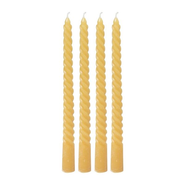 Gedraaide kaarsen - geel - set van 4